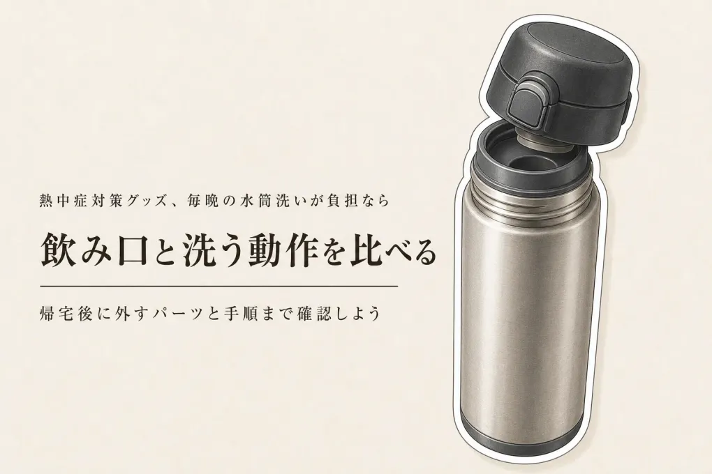 サーモス・タイガーの保冷水筒を比較｜飲み口・パーツの外しやすさ・持った感触を毎日洗う人向けに確認